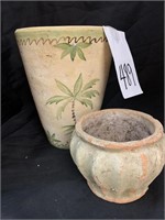 2 POTTERY FLOWER POTS - 5 “ AND 8 “