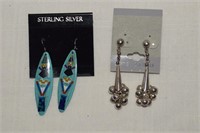 Native American Inlay Earrings & Sterling Dangle