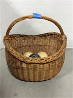 Wicker Basket with 8 Antique Carpet Balls