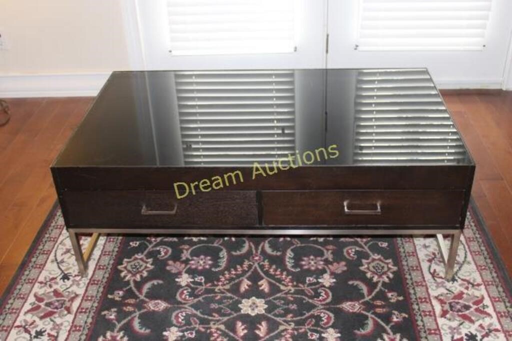 Gloss Black Coffee Table/Metal Legs with 4 Drawers