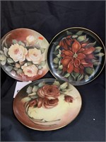 3 HAND-PAINTED FLORAL CHINA 10 “ PLATES