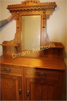 Heavy Wooden Sideboard with Mirror, Basement