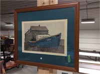 Framed Print - Blue Boat " Father & Son " with