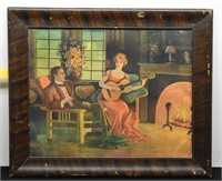 Art Deco Print of Man and Woman by Fireplace 1911