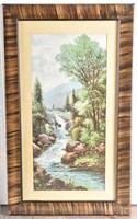 Antique Colorized Print of Mountain Waterfall