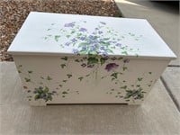 Painted Wood Storage Trunk with Purple Flowers