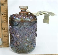 Imperial Carnival Glass Coverd Jar Peacock