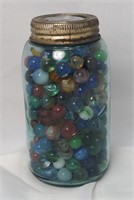1900-1910 Mason Quart Blue Jar with 266 Marbles