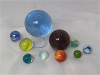 Lot of Marbles, 50 MM Light Blue, 40 Smokey Brown