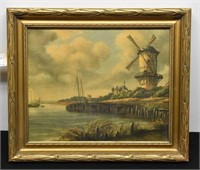 Framed Textured Print of Windmill by the Sea