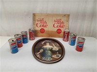 Things Go Better with Coke Sign, Pepsi Tray & Cans