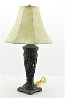 Faux Wood Carved Look Table Lamp w/ Faux Suede