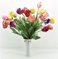 Decorative Vase of Realistic Faux Tulips
