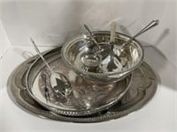 Silver Plate Items - Platters, Bowl, Utencils etc.