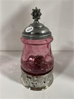 Cranberry Glass Jar with Metal Lid and Base