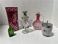 Red / Clear Cut Vase, Oil/Vinegar Decanter, Egg