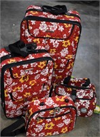 Set of 3 Rockland Red Tropical Print Luggage w/Key
