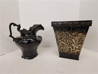 Black Ceramic Pitcher and Metal Planting Pot
