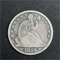 1854 Seated Liberty Silver Half Dollar
