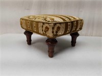 Antique upholstery Footstool w Turned Wood Legs
