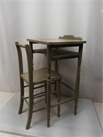 1940s Wooden Telephone Table & Chair Patina