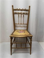 Golden Painrlted Wooden Chair w Needlework Seat