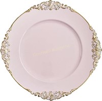 Pink Charger Plates Set of 6  Gold Trim