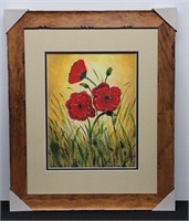 Framed and Matted Print of 3 Red Poppies