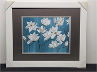 Print of White Flowers Under a Blue Sky