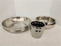 2 Stainless Steel Low Shallow Planter Bowls and