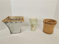 Metal Planter Baskets, Wooden Pots and Vase