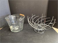 12" Dia Fruit Basket and Clear Glass Pail