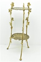 Floral Ornate Brass Two-Tiered Plant Stand