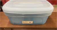 Group of three plastic 17L Sweater Boxes with