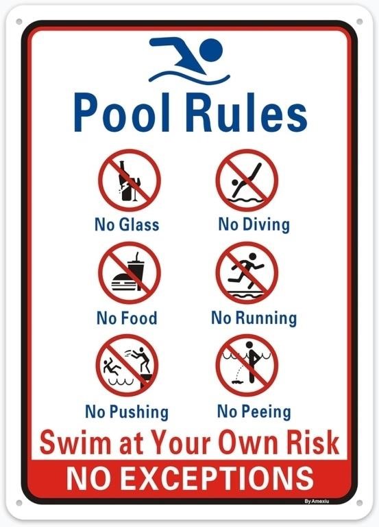 Pool Rules Signs No Diving No Glass Sign, No Food