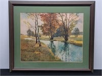 Framed Landscape Print of Winding Creek with Trees
