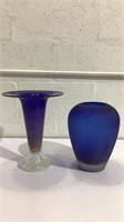 Pair of Cobalt Blue Glass Vases K7A