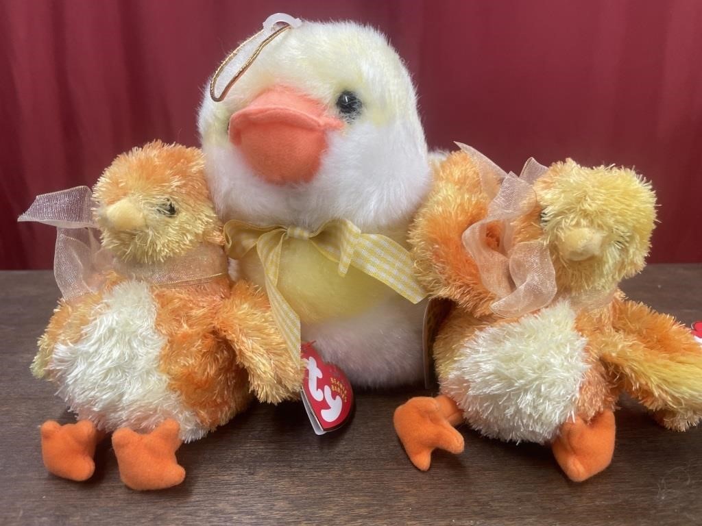 Two Beanie Baby Chickies and a Chirping  Chick