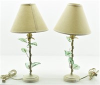 Pair Italian Tole Glass Leaves Table Lamps Darling