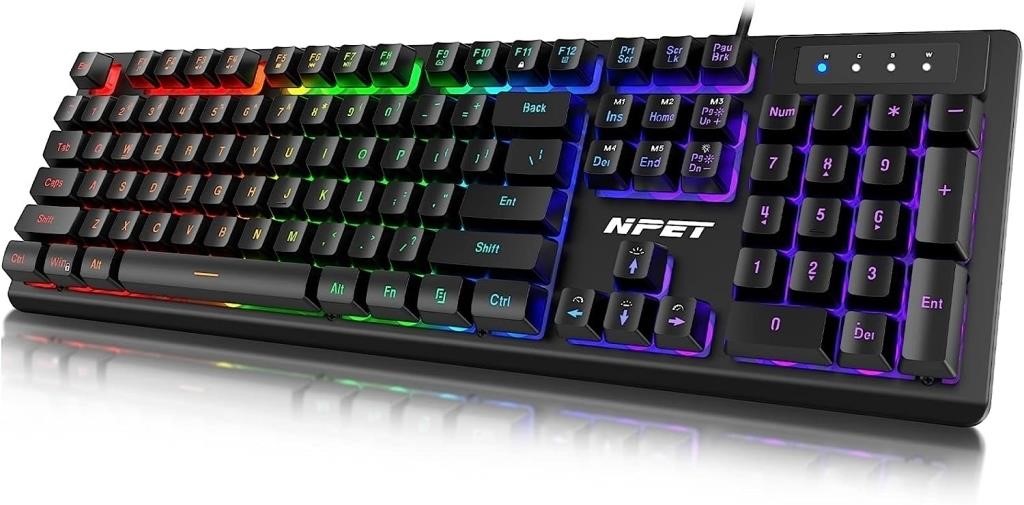 NPET K10 Wired Gaming Keyboard, LED Backlit, Spill