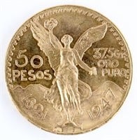 1947 MEXICO 50 PESOS GOLD COIN - 1.3 OZ