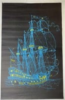 Vtg Peace Sign Pirate Ship Black Light Poster