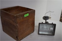 Vintage Wood Box & Outdoor Light Fixture
