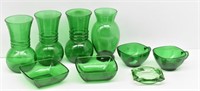 (9 pcs) Green Glass Dishes / Vases