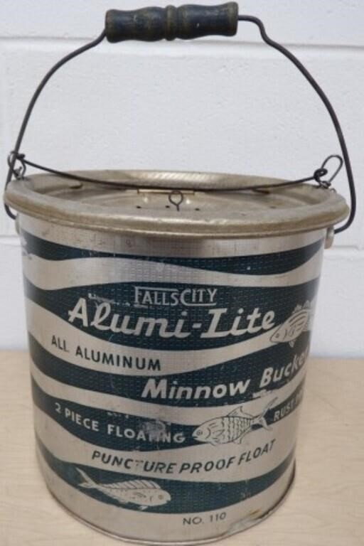 Vintage Falls City Aluminum Minnow Bucket / Pail