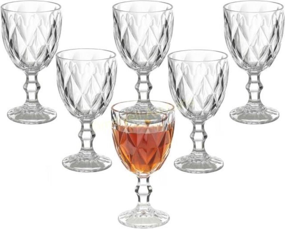 6 Vintage Wine Glasses  10oz  Embossed Pattern