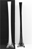 (2) Mid Century Modern Glass Tower Vases Black &