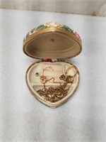 Heart Shaped Jewelry Box w Contents