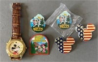6pc JAZ Disney Mickey Mouse Watch & Pins