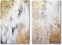 Gold Abstract Art  Grey Foil  16x24in No Frame